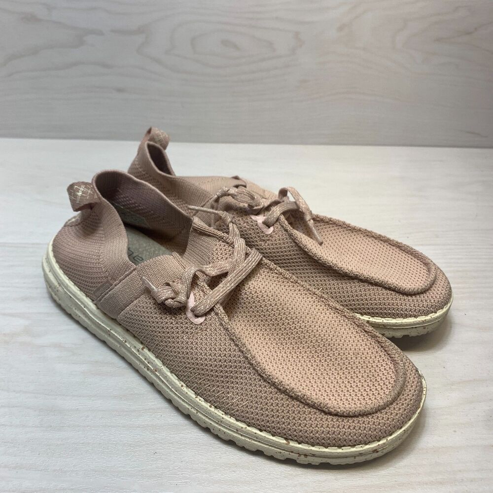 Hey Dude Wendy Halo Loafer Shoes Womens Size 8 Pink Elastic Laces Comfort Casual